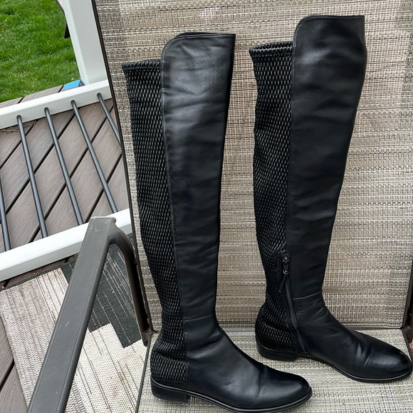 STUART WIETZMAN LADIES BLACK SMOOTH/TEXTURED OVER KNEE BOOTS-6.5 - Picture 2 of 15